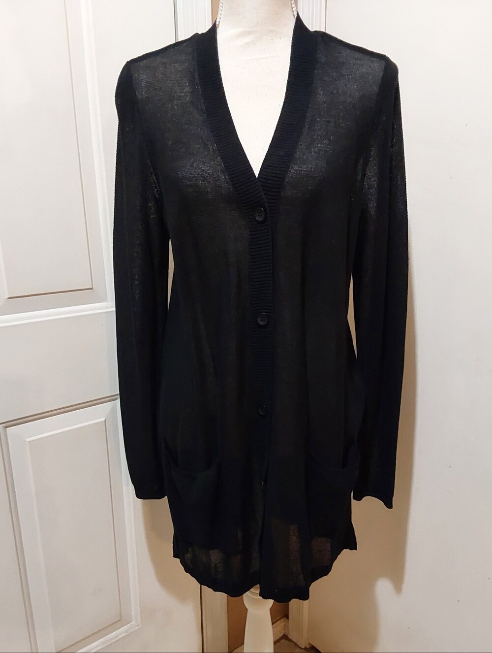 NWT Alfani Black Needle Long Button Cardigan